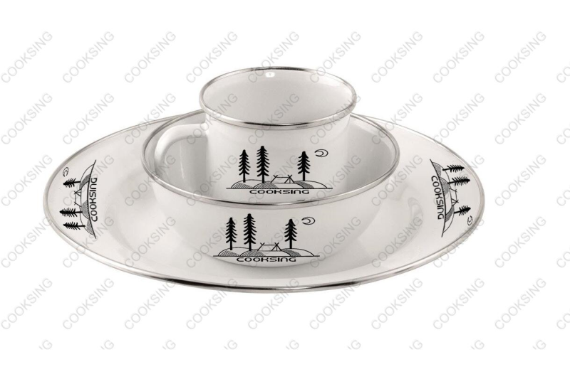 PBM001 Enamel Camping Set: 4*Enamel Plate+4*Enamel Bowl+4*Enamel Mug