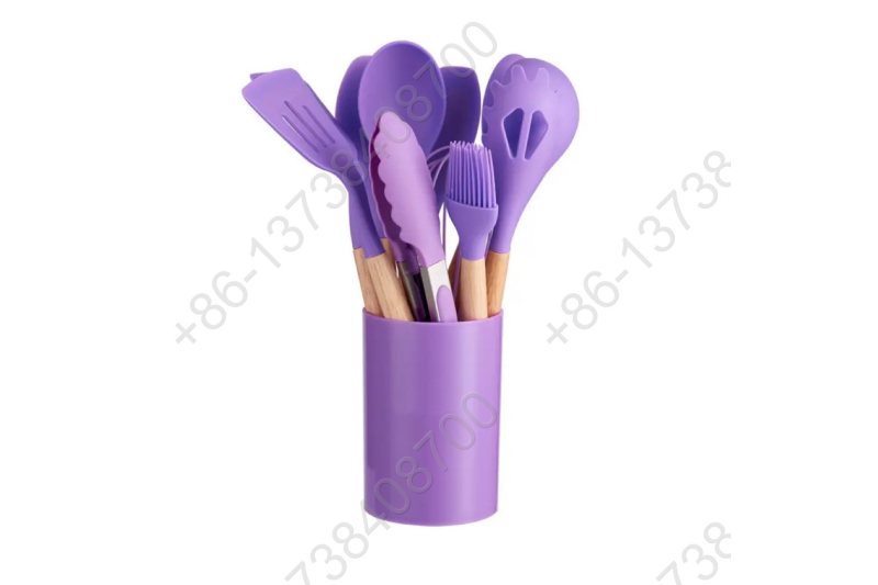 12 Pcs Wood Handle Laddle Kitchen Tools Silicone Cooking Utensils Set