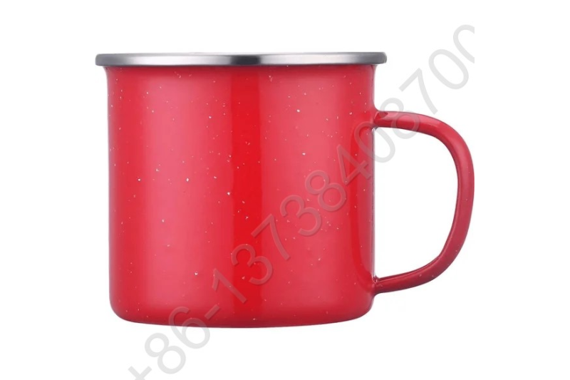 Customized Speckled Enamel Metal Camping Mug Cup With Stainless Rim