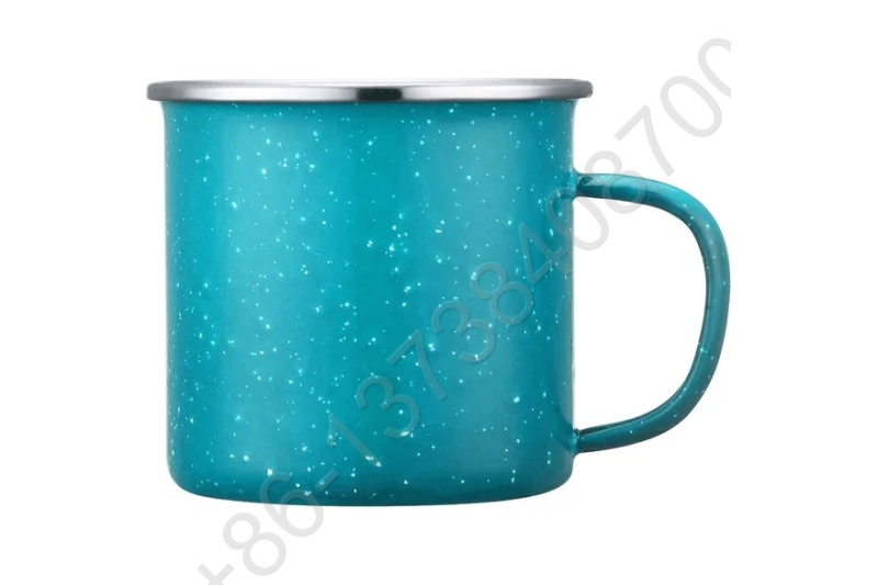 Customized Speckled Enamel Metal Camping Mug Cup With Stainless Rim