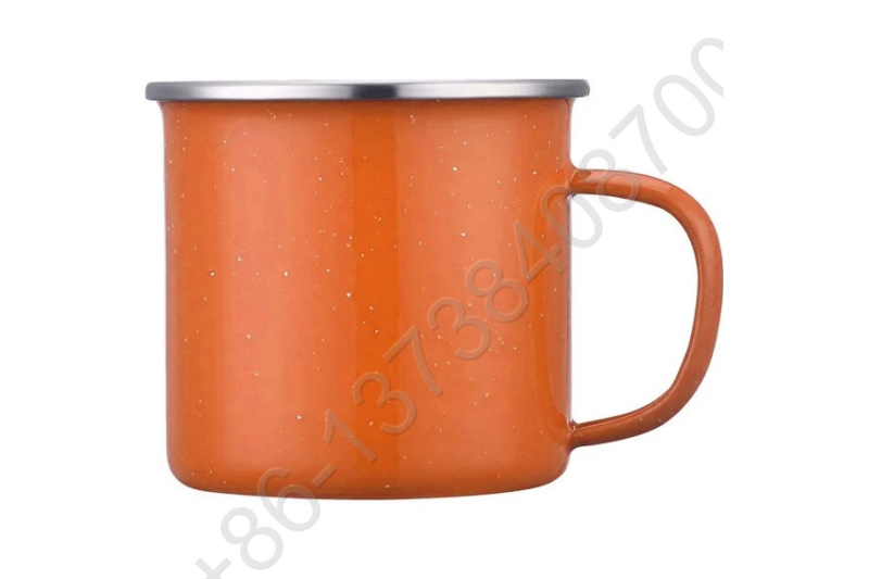 Customized Speckled Enamel Metal Camping Mug Cup With Stainless Rim