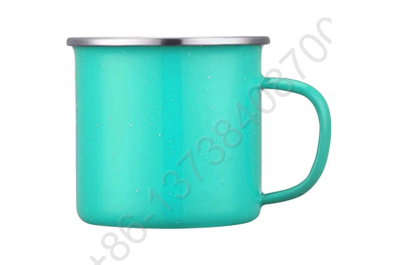 Customized Speckled Enamel Metal Camping Mug Cup With Stainless Rim