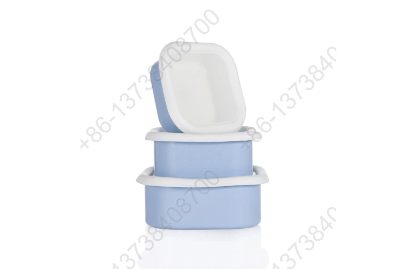 0.36L/0.65L/0.93L Enamel Storage Bowl Enamel Food Container Box with Lid Square Shape