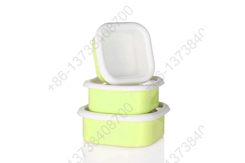 0.36L/0.65L/0.93L Enamel Storage Bowl Enamel Food Container Box with Lid Square Shape