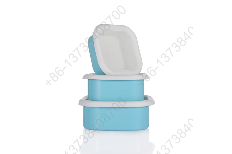 0.36L/0.65L/0.93L Enamel Storage Bowl Enamel Food Container Box with Lid Square Shape