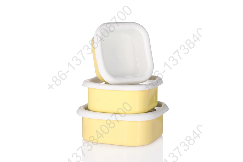 0.36L/0.65L/0.93L Enamel Storage Bowl Enamel Food Container Box with Lid Square Shape