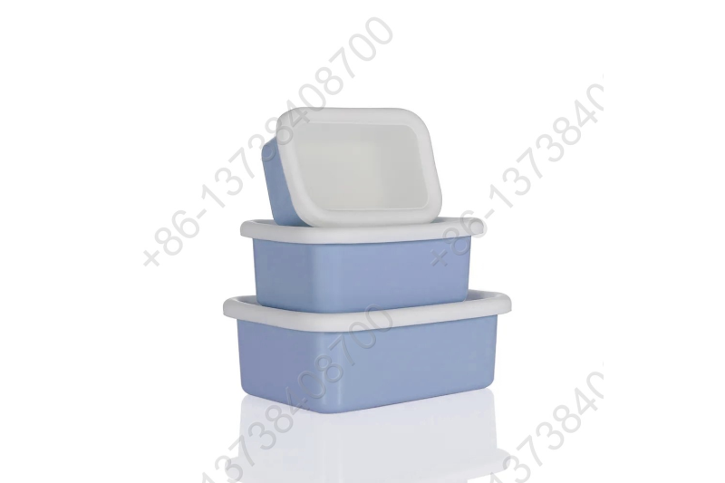 0.43L/0.9L/1.5L Enamel Storage Bowl Enamel Food Container Box with Lid Rectangular Shape