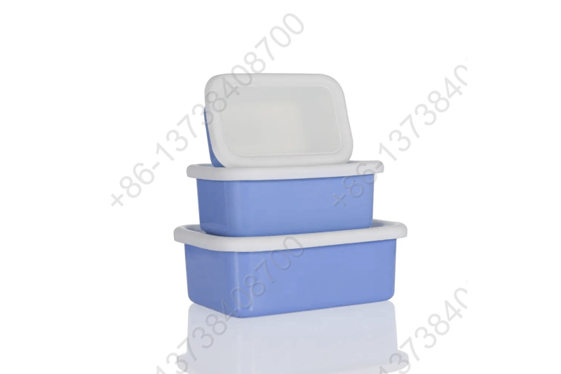 0.43L/0.9L/1.5L Enamel Storage Bowl Enamel Food Container Box with Lid Rectangular Shape