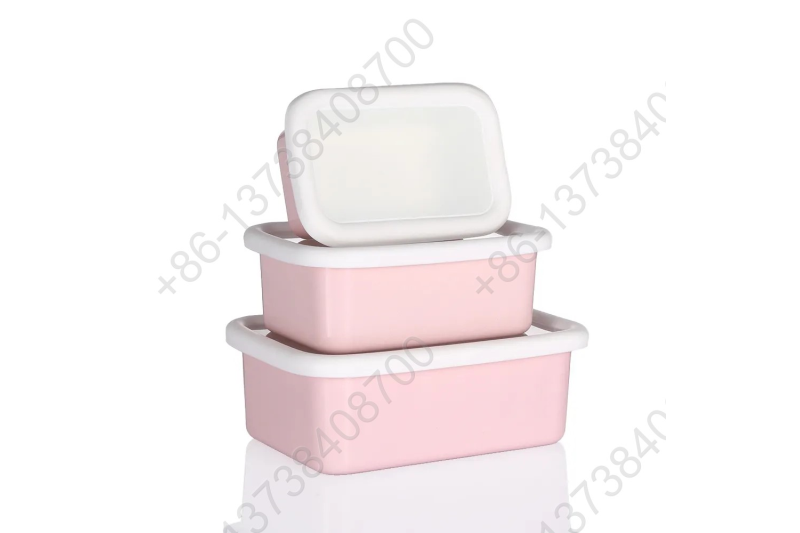 0.43L/0.9L/1.5L Enamel Storage Bowl Enamel Food Container Box with Lid Rectangular Shape