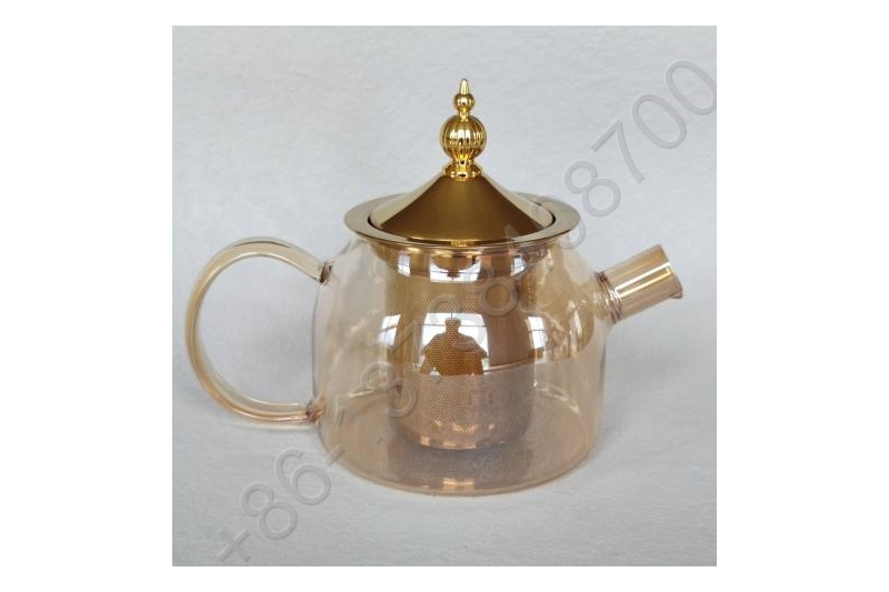 0.6L/0.8L/1.0L Luxury High Quality Tea Pot Gold Stainless Steel Filter And Lid Glass Handle Heat Resistant Glass Teapot