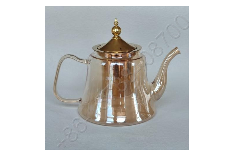 1.2L Luxury High Quality Tea Pot Gold Stainless Steel Filter And Lid Glass Handle Heat Resistant Glass Teapot