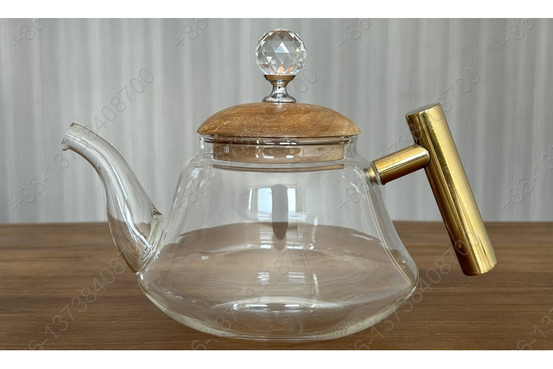 0.8L/1.0L Luxury High Quality Pyrex Tea Pot Gold Stainless Steel Handle Heat Resistant Pyrex Glass Teapot