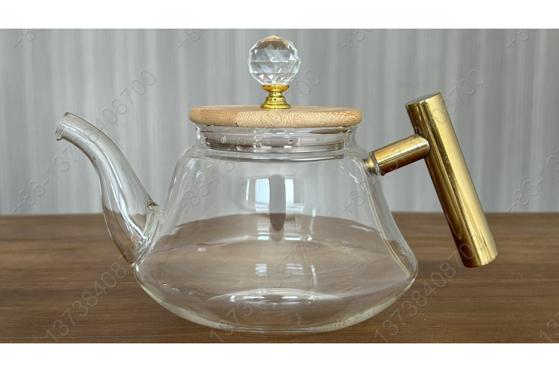 0.8L/1.0L Luxury High Quality Pyrex Tea Pot Gold Stainless Steel Handle Heat Resistant Pyrex Glass Teapot