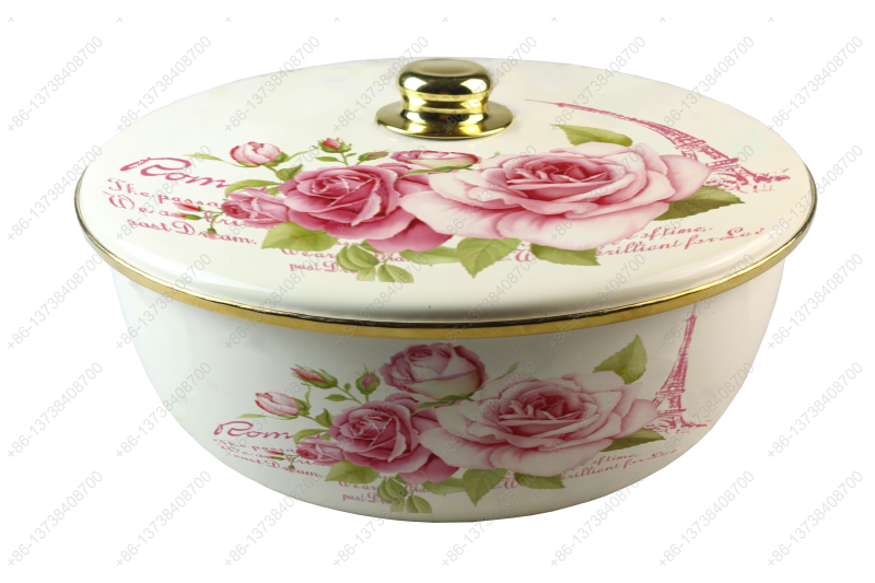 26CM/29CM/32CM Luxury High Quality Enamel Bowl Enamel Pot With Decals Enamel Cover And Golden Knob & Rim