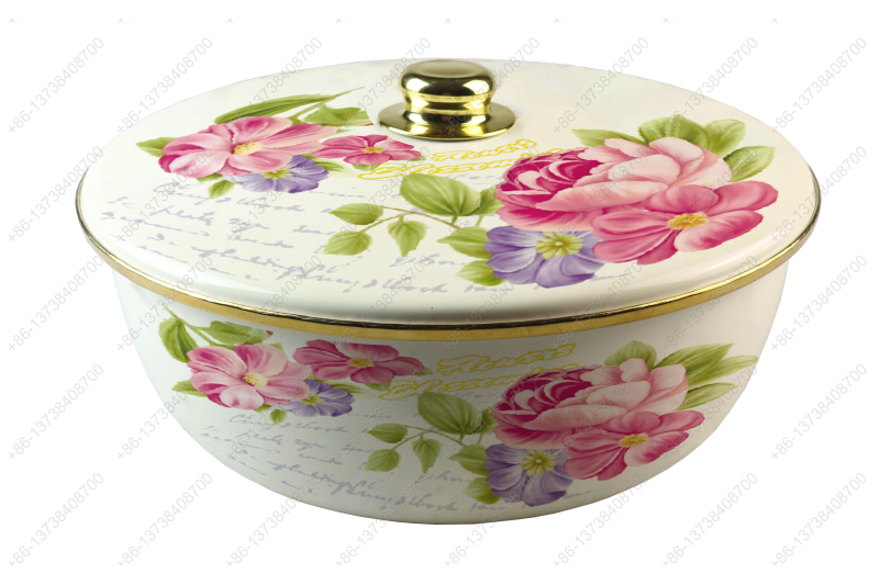 26CM/29CM/32CM Luxury High Quality Enamel Bowl Enamel Pot With Decals Enamel Cover And Golden Knob & Rim