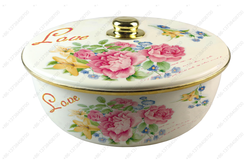 26CM/29CM/32CM Luxury High Quality Enamel Bowl Enamel Pot With Decals Enamel Cover And Golden Knob & Rim