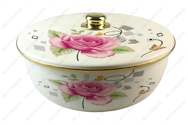 26CM/29CM/32CM Luxury High Quality Enamel Bowl Enamel Pot With Decals Enamel Cover And Golden Knob & Rim