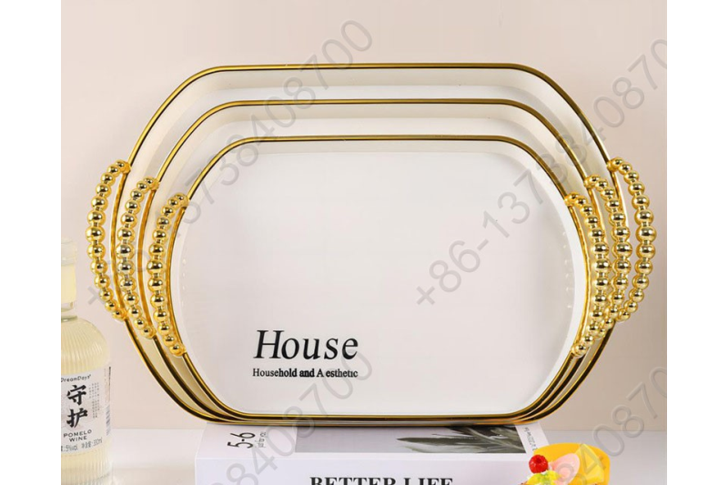 3 Pcs Set Luxury Fruit Tray Tea Tray Plastic Transparent Golden/Silver Edge Storage Plate Multifunctional Household Tray