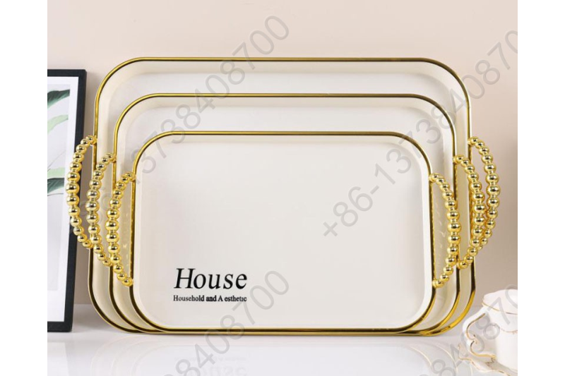 3 Pcs Set Luxury Fruit Tray Tea Tray Plastic Transparent Golden/Silver Edge Storage Plate Multifunctional Household Tray