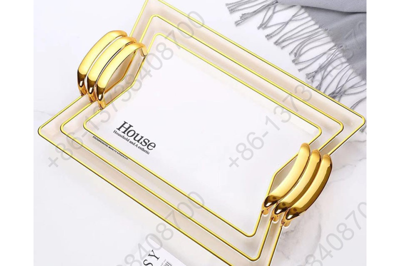 3 Pcs Set Luxury Fruit Tray Tea Tray Plastic Transparent Golden/Silver Edge Storage Plate Multifunctional Household Tray