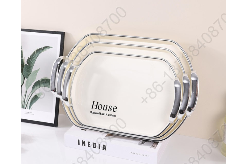 3 Pcs Set Luxury Fruit Tray Tea Tray Plastic Transparent Golden/Silver Edge Storage Plate Multifunctional Household Tray