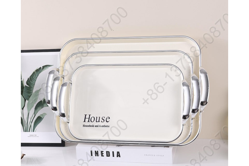 3 Pcs Set Luxury Fruit Tray Tea Tray Plastic Transparent Golden/Silver Edge Storage Plate Multifunctional Household Tray