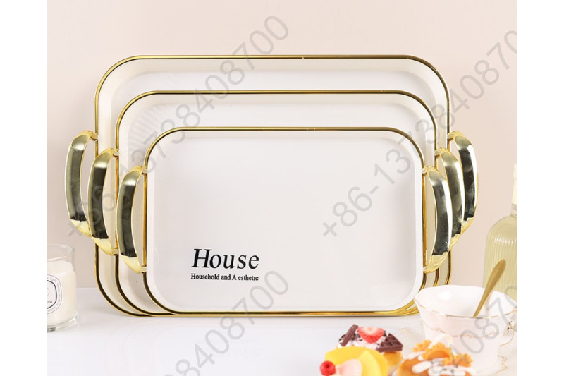 3 Pcs Set Luxury Fruit Tray Tea Tray Plastic Transparent Golden/Silver Edge Storage Plate Multifunctional Household Tray