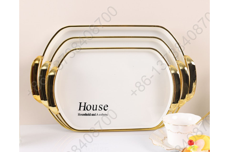 3 Pcs Set Luxury Fruit Tray Tea Tray Plastic Transparent Golden/Silver Edge Storage Plate Multifunctional Household Tray