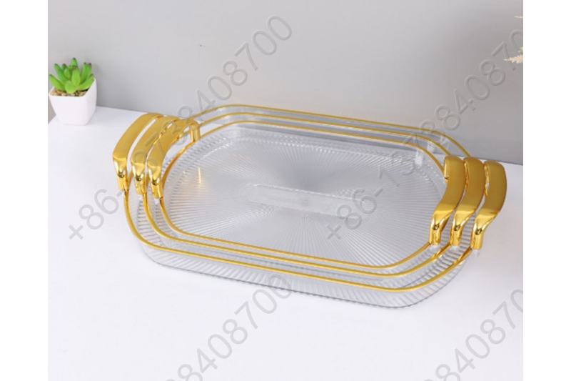 3 Pcs Set Luxury Fruit Tray Tea Tray Plastic Transparent Golden/Silver Edge Storage Plate Multifunctional Household Tray