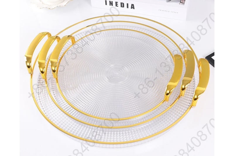 3 Pcs Set Luxury Fruit Tray Tea Tray Plastic Transparent Golden/Silver Edge Storage Plate Multifunctional Household Tray