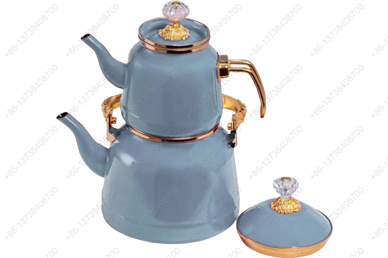 1.0L/2.5L High Luxury Quality Enamel Tea Pot Kettle Set With Gold Stainless Steel Handle & Crystal Heat Resistant Handle|ظروف_لعابی|قابلمه_لعابی|لعابی_رنگی|لعابی_درجه_یک