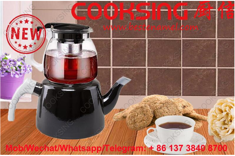 BK-607NG Glass Teapot + Enamel Kettle