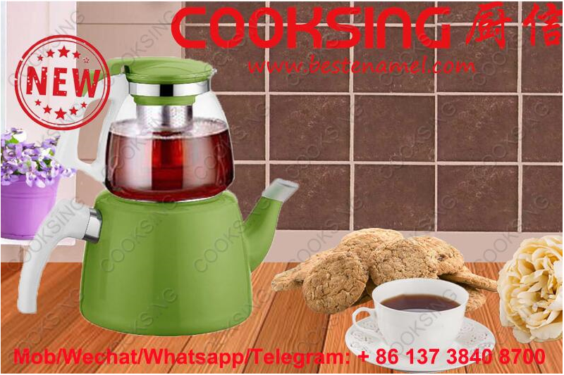 BK-607NG Glass Teapot + Enamel Kettle