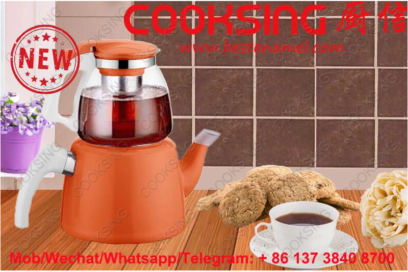 BK-607NG Glass Teapot + Enamel Kettle