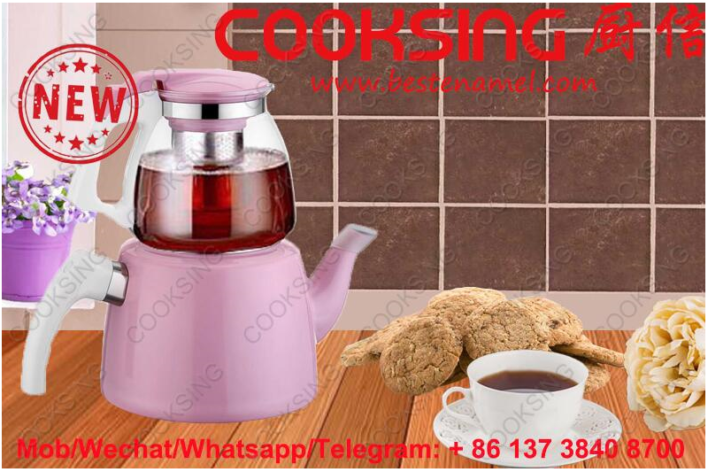 BK-607NG Glass Teapot + Enamel Kettle