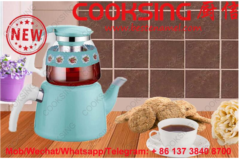 BK-607NGD Glass Teapot + Enamel Kettle