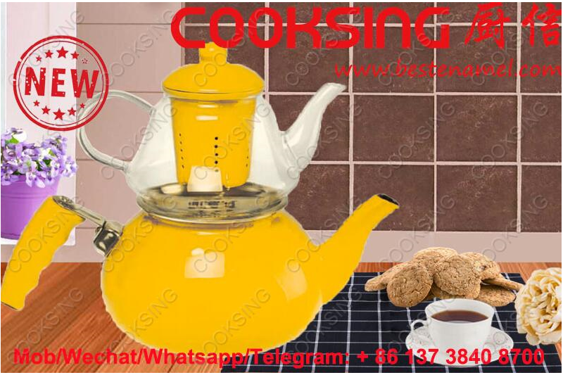 BK-107NG Glass Teapot + Enamel Kettle