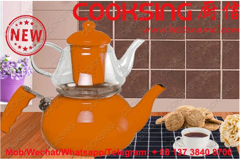 BK-107NG Glass Teapot + Enamel Kettle