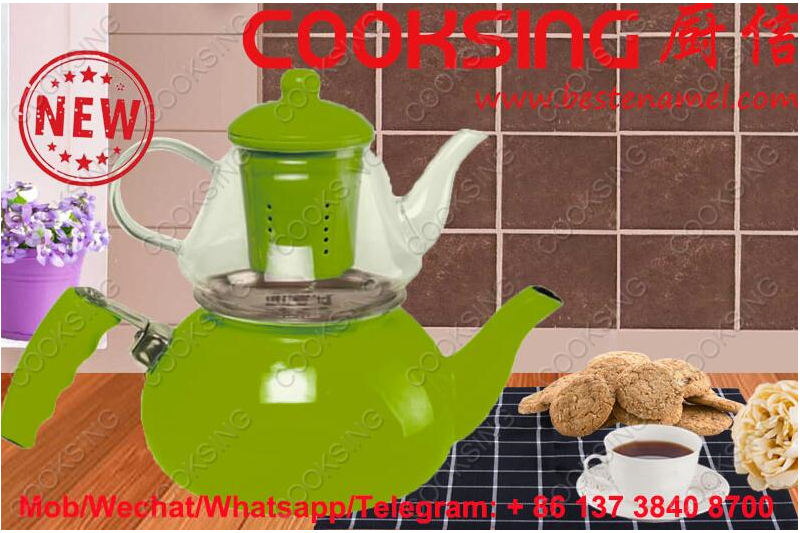 BK-107NG Glass Teapot + Enamel Kettle