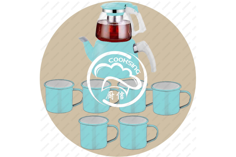 BK-607NGM 1*0.9L/2.0L Kettle Set+6*8cm Enamel Mug