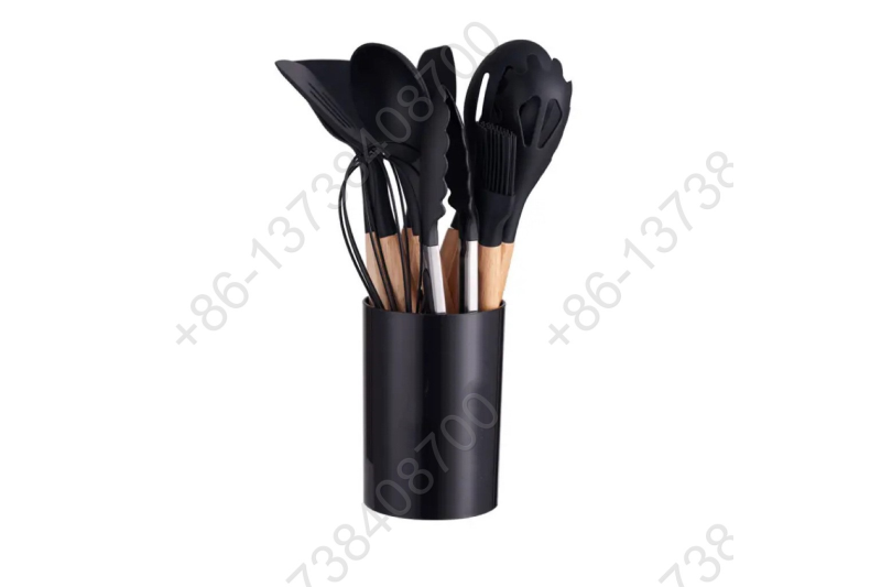 12 Pcs Wood Handle Laddle Kitchen Tools Silicone Cooking Utensils Set