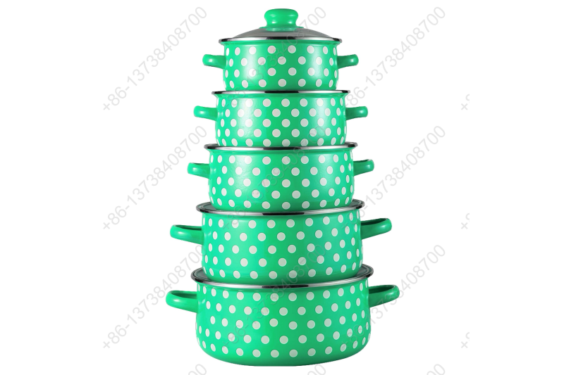 673EDG 10 Pcs Colorful Enamel Casserole Pot With Glass Cover And Dot Decals