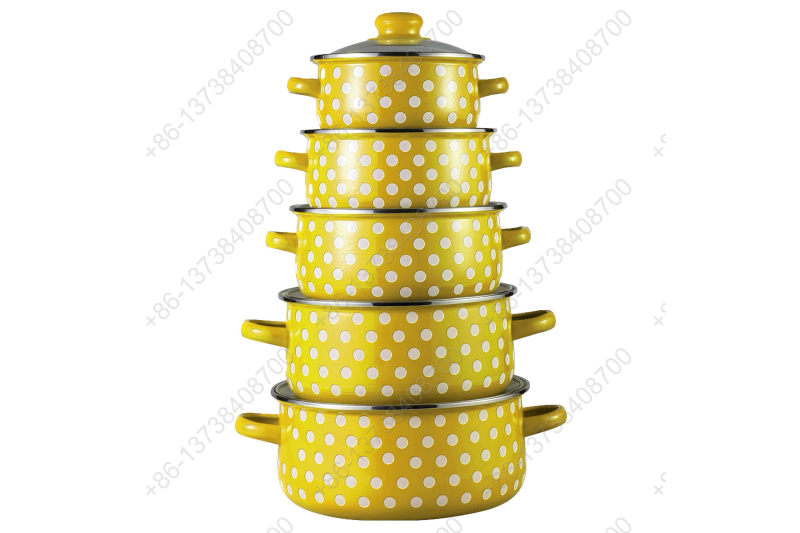 673EDG 10 Pcs Colorful Enamel Casserole Pot With Glass Cover And Dot Decals