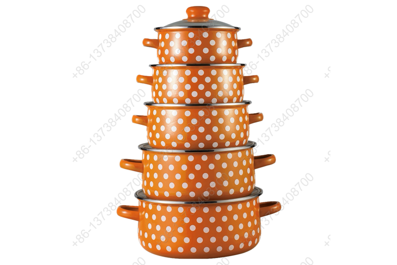 673EDG 10 Pcs Colorful Enamel Casserole Pot With Glass Cover And Dot Decals