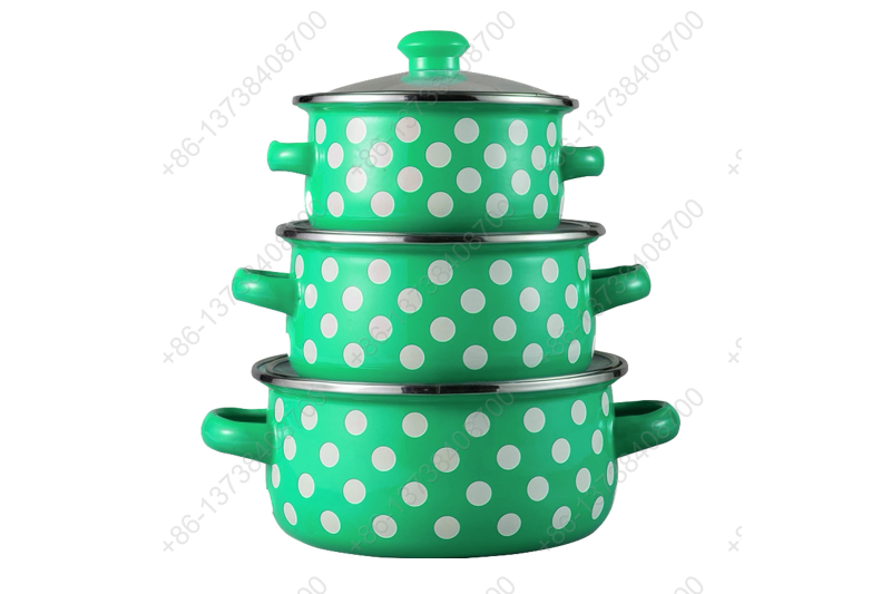 601EDG 6 Pcs Colorful Enamel Casserole Pot With Glass Cover And Dot Decals