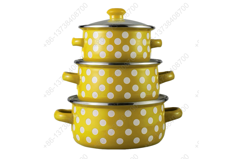 601EDG 6 Pcs Colorful Enamel Casserole Pot With Glass Cover And Dot Decals