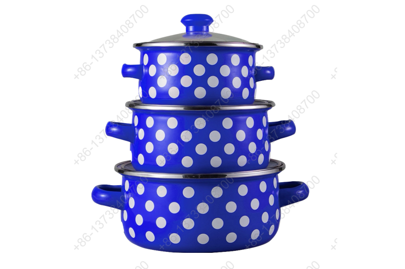 601EDG 6 Pcs Colorful Enamel Casserole Pot With Glass Cover And Dot Decals