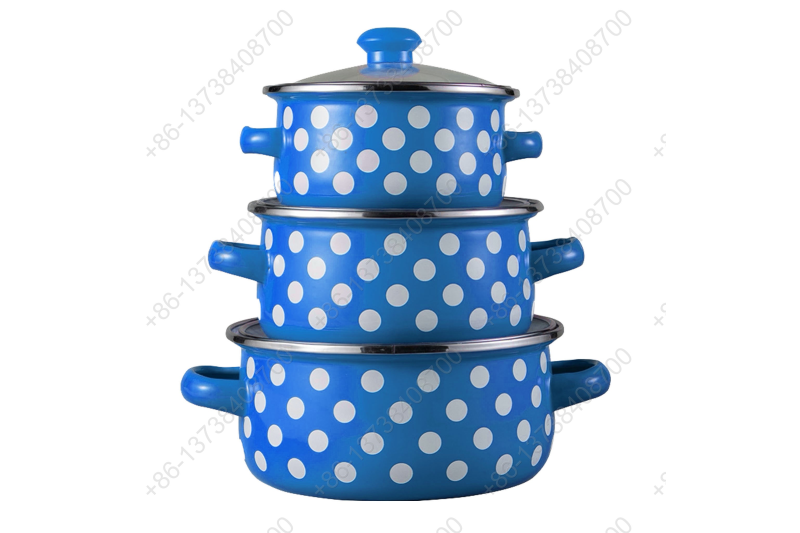 601EDG 6 Pcs Colorful Enamel Casserole Pot With Glass Cover And Dot Decals