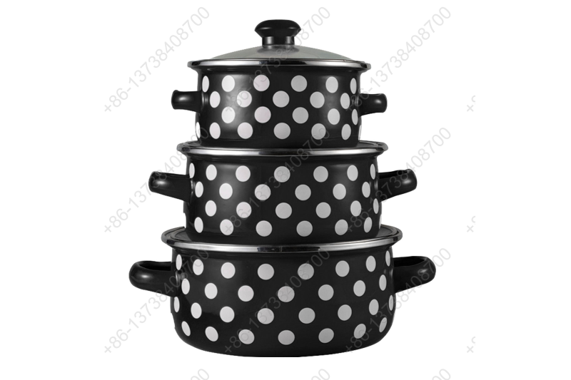 601EDG 6 Pcs Colorful Enamel Casserole Pot With Glass Cover And Dot Decals