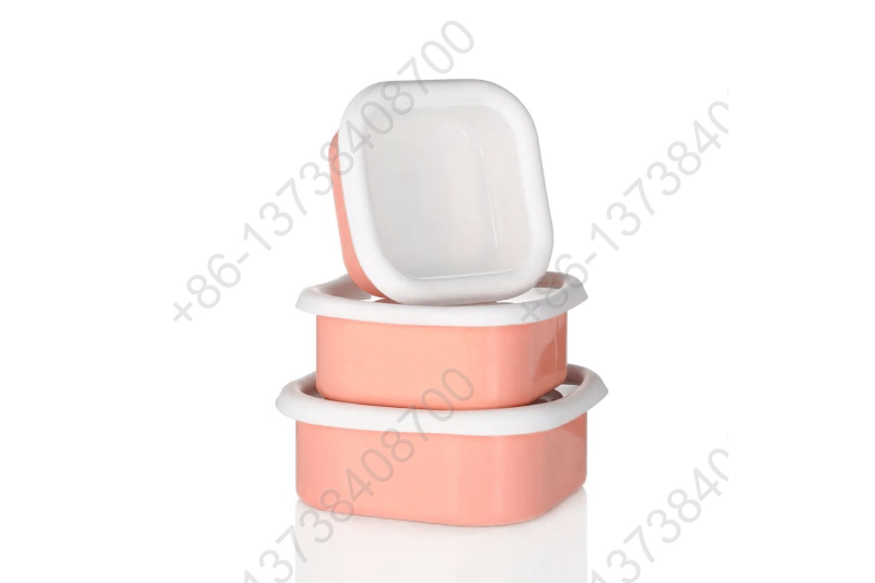 0.36L/0.65L/0.93L Enamel Storage Bowl Enamel Food Container Box with Lid Square Shape